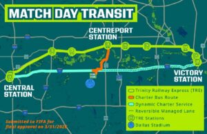 FIFAワールドカップ2026ダラススタジアム行きシャトルTRE鉄道バス